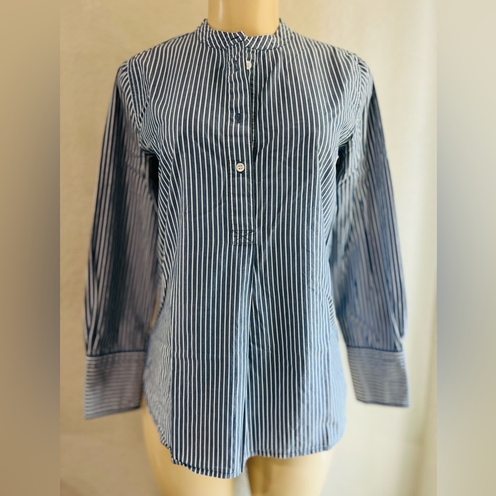 Madewell bandcollar tunic in stripe blue size XS 18” pit to pit 100% cotton